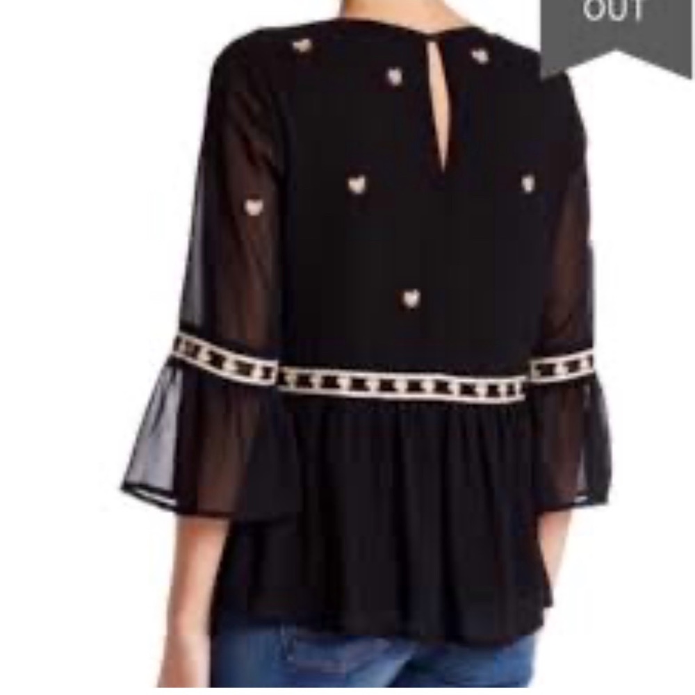 Harlowe and Graham Embroidered Peplum Bell Sleeve Top Large - Picture 2 of 9